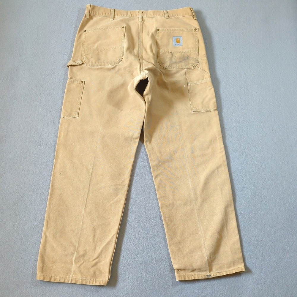 Carhartt Double Knee Logger Pants Tan Firm Canvas Workwear 38x31 Vintage Patina - Picture 6 of 12